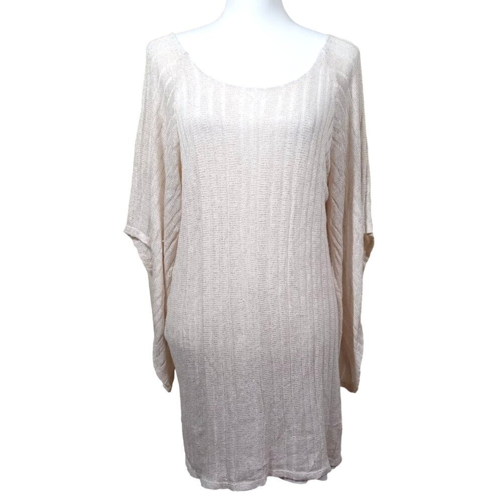 Lily White Gold Thread Knit Flare Sleeve Dress Size Small